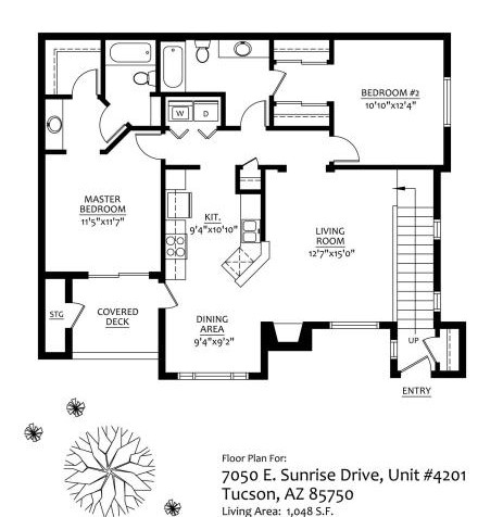 Floor Plan for Upper Level, Two Bedroom, Two Bath Condo at Pinnacle Canyon in the North East Foothills